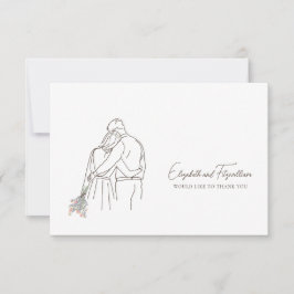 Minimalistische lijnkunst hand in hand bloemen bedankkaart