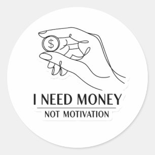 Minimalistische lijnkunst Hand & munt "Ik heb geld Ronde Sticker