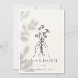 Minimalistische lijnkunst handen die bloemen vasth kaart