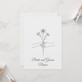 Minimalistische Lijnkunst Handen die Bloemen vasth Kaart
