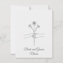 Minimalistische Lijnkunst Handen die Bloemen vasth RSVP Kaartje