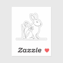 Minimalistische Lijnkunst Konijn en Bloem Pasen Sticker
