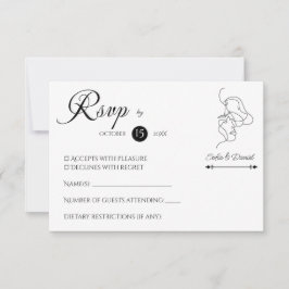 Minimalistische lijnkunst Koppel illustratie  Huwe RSVP Kaartje