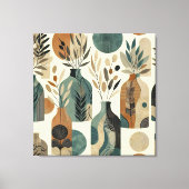 Minimalistische lijnkunst met aardse tonen en blad canvas afdruk (Voorkant)