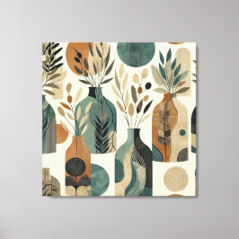 Minimalistische lijnkunst met aardse tonen en blad canvas afdruk