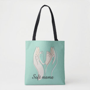 Minimalistische lijnkunst Moederhanden en babyvoet Tote Bag
