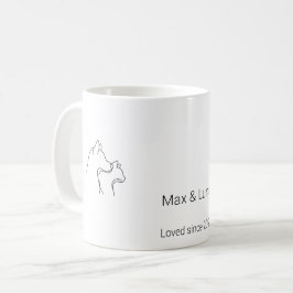 Minimalistische lijnkunst mok met hond en kat en e
