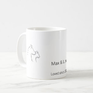 Minimalistische lijnkunst mok met hond en kat en e