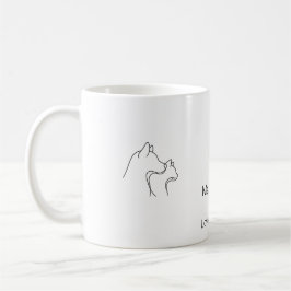 Minimalistische lijnkunst mok met hond en kat en e