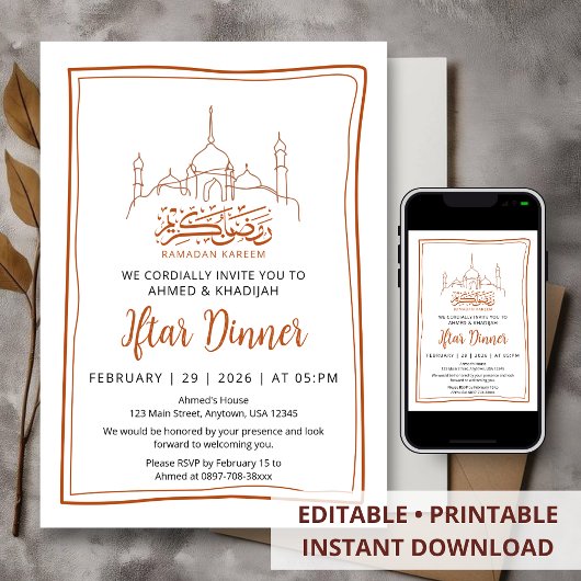 Minimalistische Lijnkunst Moskee Ramadan Iftar Din Kaart