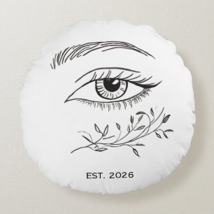 Minimalistische lijnkunst oog & botanisch blad chi rond kussen