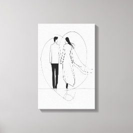 Minimalistische Lijnkunst Romantisch Paar dat Elka Canvas Afdruk