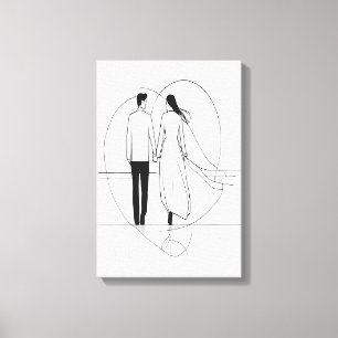 Minimalistische Lijnkunst Romantisch Paar dat Elka Canvas Afdruk