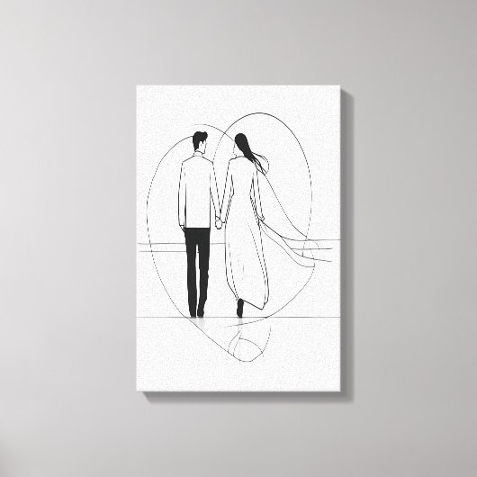 Minimalistische Lijnkunst Romantisch Paar dat Elka Canvas Afdruk (Voorkant)