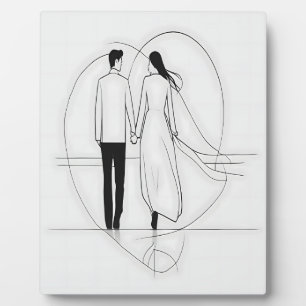 Minimalistische Lijnkunst Romantisch Paar dat Elka Fotoplaat