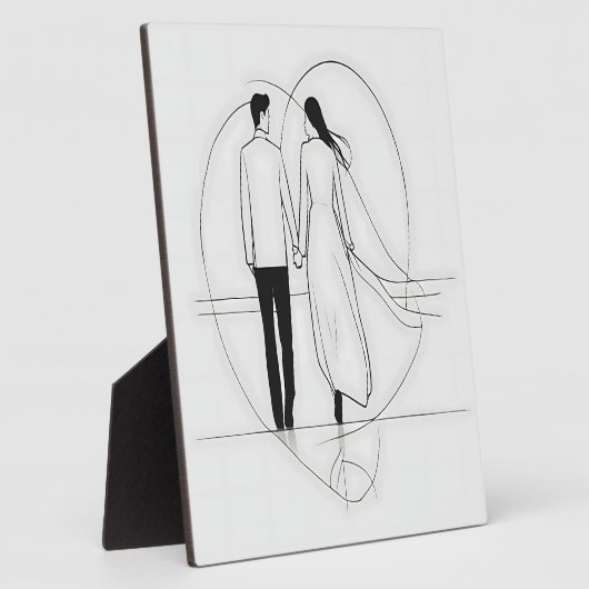 Minimalistische Lijnkunst Romantisch Paar dat Elka Fotoplaat (Zijkant)