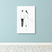 Minimalistische Lijnkunst Romantisch Paar dat Hand Canvas Afdruk (Insitu (Houten vloer))