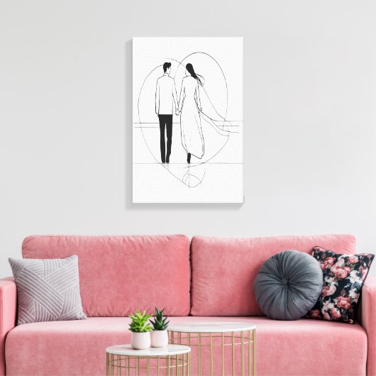 Minimalistische Lijnkunst Romantisch Paar dat Hand Canvas Afdruk (Insitu (Woonkamer))