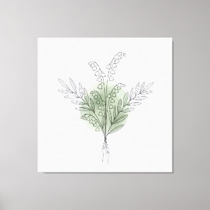 Minimalistische lijnkunst Saliegroene Bloem Waterv Canvas Afdruk