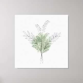 Minimalistische lijnkunst Saliegroene Bloem Waterv Canvas Afdruk