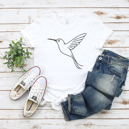 Minimalistische lijnkunst van een kolibrie in vluc t-shirt