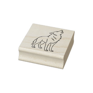Minimalistische lijnkunst van een wolf – jachtwild rubberstempel