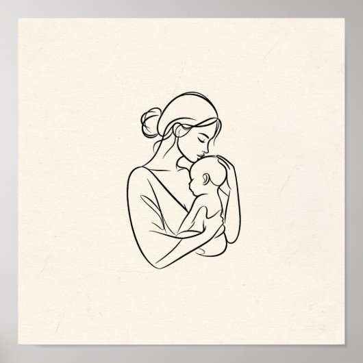 Minimalistische lijnkunst van mama en Baby Poster (Voorkant)