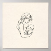 Minimalistische lijnkunst van mama en Baby Poster (Voorkant)