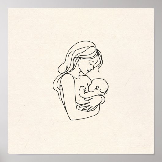 Minimalistische lijnkunst van mama en Baby Poster (Voorkant)