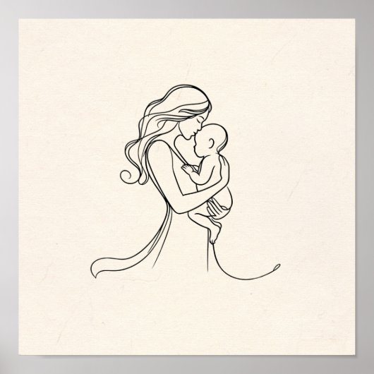 Minimalistische lijnkunst van mama en Baby Poster (Voorkant)