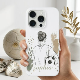 Minimalistische lijnkunst van vrouwelijke voetbals iPhone 15 pro case