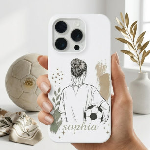 Minimalistische lijnkunst van vrouwelijke voetbals iPhone 15 pro case