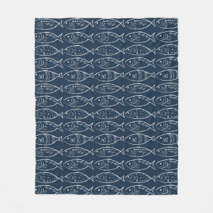 Minimalistische lijnkunst vis middernacht marine fleece deken