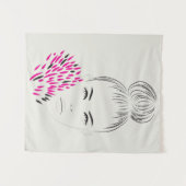 Minimalistische lijnkunst vrouw tekening topknot m wandkleed (Voorkant (horizontaal))