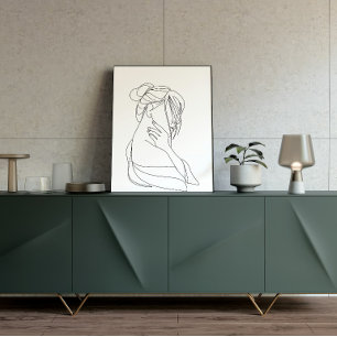 Minimalistische lijnkunst vrouwenmuurdecoratie   M Poster