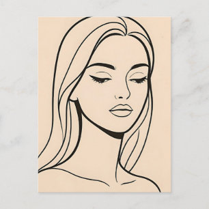 Minimalistische lijnkunst vrouwenportret Elegante Briefkaart