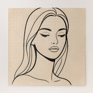 Minimalistische lijnkunst vrouwenportret Elegante  Legpuzzel