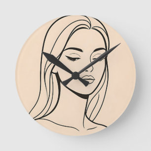 Minimalistische lijnkunst vrouwenportret Elegante Ronde Klok