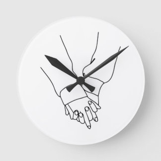 Minimalistische lijnkunst wandklok met handen die 
