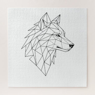 Minimalistische lijnkunst wolf gezicht grafische T Legpuzzel