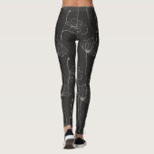 Minimalistische lijnkunst zwart-wit bloemenpatroon leggings (Achterkant)