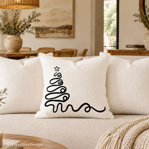 Minimalistische lijnkunst zwart-witte kerstboom kussen