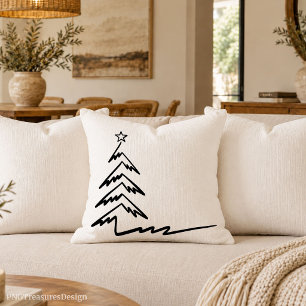 Minimalistische lijnkunst zwart-witte kerstboom kussen