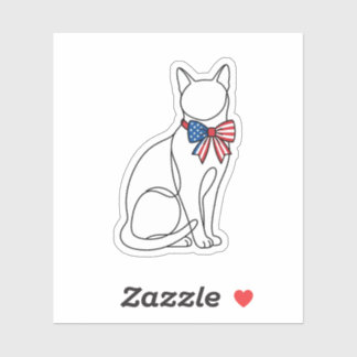 Minimalistische lijnkunstkat met patriottische str sticker