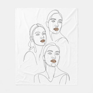 Minimalistische Lijnportretten van Vrouwen Fleece Deken
