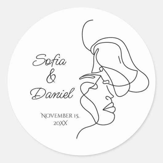 Minimalistische Lijntekening Koppel Illustratie  B Ronde Sticker (Voorkant)