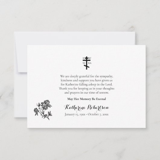 Minimalistische lijntekening Rozen Orthodoxe begra Bedankkaart (Voorkant)