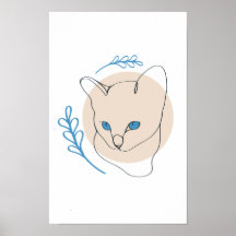 Minimalistische lijntekening van een blauwe kat