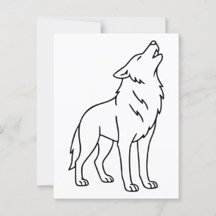 Minimalistische lijntekening van een wolf – Huilen Briefkaart