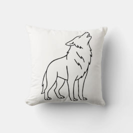 Minimalistische lijntekening van een wolf – Huilen Kussen